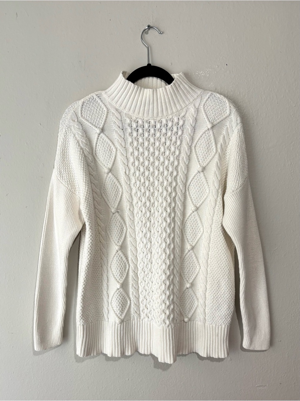 J. Crew Cream Off White Cable Knit Mock Neck Sweater Size Small